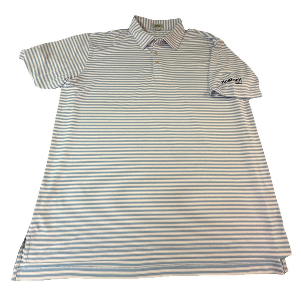 Peter Millar Summer Comfort Mesh Polo Men's Size 2XL‎ Blue Striped Bushnell Logo